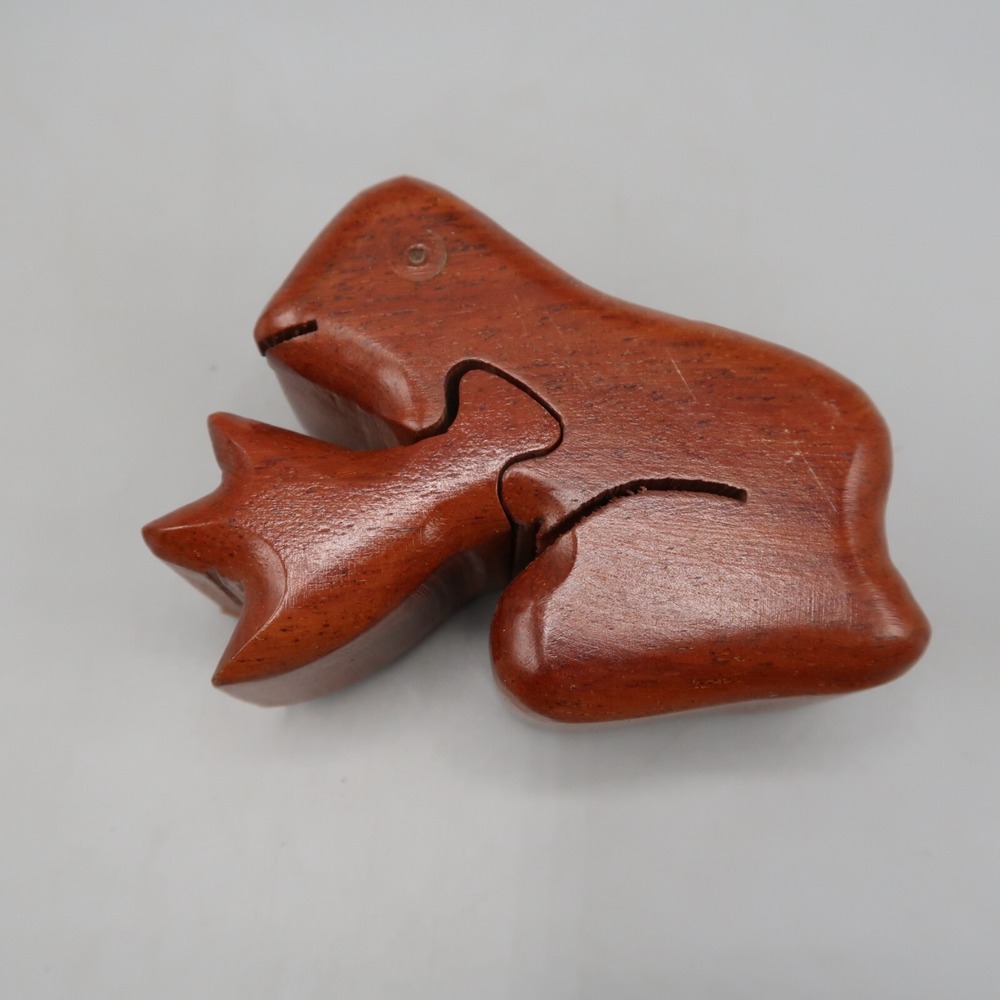 Wooden Puzzle Box Frog Shaped Trinket Box Hidden Secret Compartment Gift